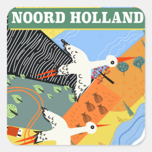 Pegatina Cuadrada Cartel de viaje de estilo vintage de Noord Holland