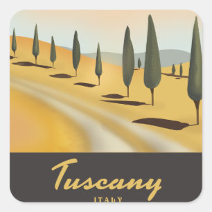 Pegatina Cuadrada Cartel de viaje de estilo vintage de Toscana Itali
