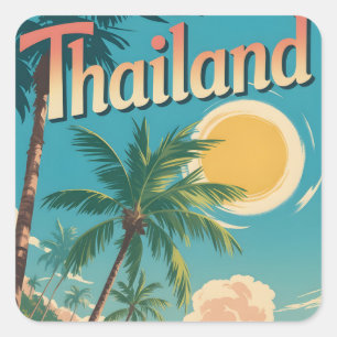 Pegatina Cuadrada Cartel de viaje de estilo vintage de una Tailandia