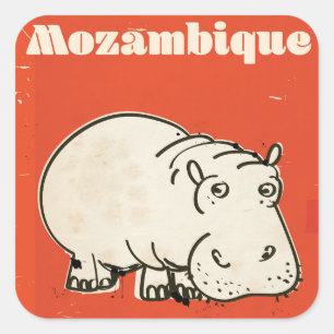 Pegatina Cuadrada cartel de viaje de hipopótamo de Mozambique