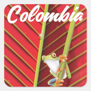 Pegatina Cuadrada cartel de viaje de la rana arbórea de Colombia