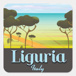 Pegatina Cuadrada Cartel de viaje de Liguria Italia