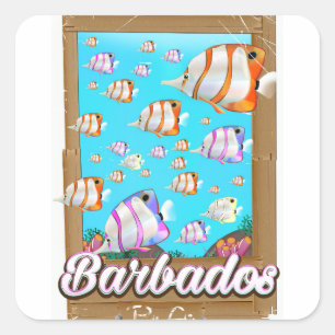 Pegatina Cuadrada Cartel de viaje de peces tropicales de Barbados