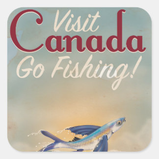 Pegatina Cuadrada Cartel de viaje de pesca de Canadá