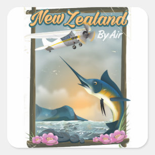 Pegatina Cuadrada Cartel de viaje de pesca en Nueva Zelanda
