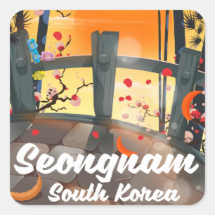Pegatina Cuadrada Cartel de viaje de Seongnam Corea del Sur