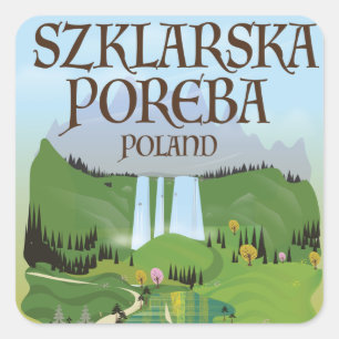 Pegatina Cuadrada Cartel de viaje de Szklarska Poreba Polonia