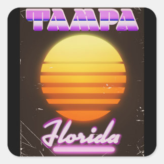 Pegatina Cuadrada Cartel de viaje de Tampa Florida de los años 80
