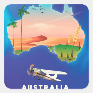 Pegatina Cuadrada Cartel de viaje de vacaciones en Australia