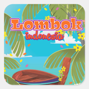 Pegatina Cuadrada Cartel de viaje de vacaciones en la isla de Lombok