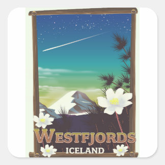 Pegatina Cuadrada Cartel de viaje de Westfjords Islandia