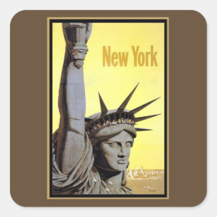 Pegatina Cuadrada cartel de viaje del estatua de la libertad nueva y