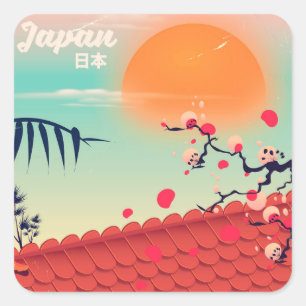 Pegatina Cuadrada Cartel de viaje del paisaje de Japón