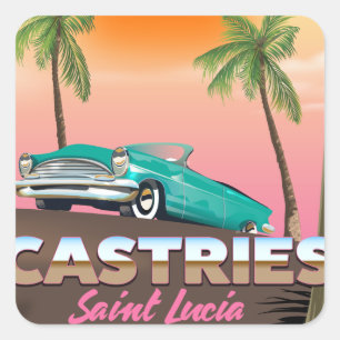 Pegatina Cuadrada Cartel de viaje exótico tropical de Castries Santa
