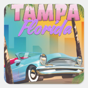 Pegatina Cuadrada Cartel de viaje hermoso de Tampa Florida.