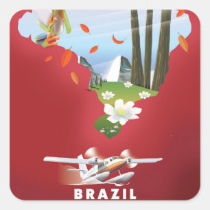 Pegatina Cuadrada Cartel de viaje ilustrado de Brasil.