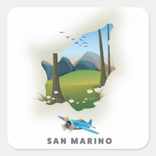 Pegatina Cuadrada Cartel de viaje ilustrado de San Marino.