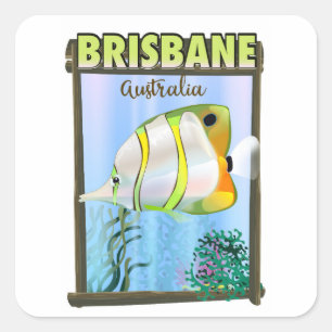 Pegatina Cuadrada Cartel de viaje tropical de Brisbane Australia