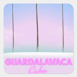 Pegatina Cuadrada Cartel de viaje vintage cubano de Guardalavaca