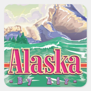 Pegatina Cuadrada Cartel de viaje vintage de Alaska EE. UU.