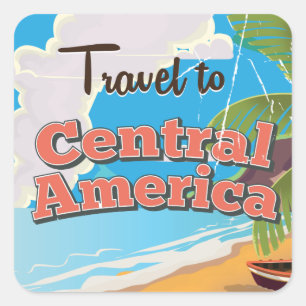 Pegatina Cuadrada Cartel de viaje vintage de América Central.