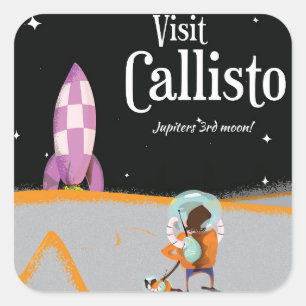 Pegatina Cuadrada Cartel de viaje vintage de Calisto (luna de Júpite