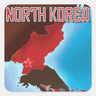 Pegatina Cuadrada Cartel de viaje vintage de Corea del Norte.