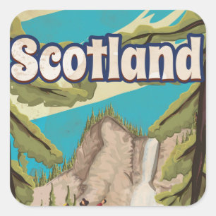 Pegatina Cuadrada Cartel de viaje vintage de Escocia