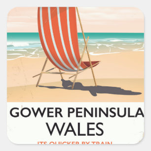 Pegatina Cuadrada Cartel de viaje vintage de la península de Gower G