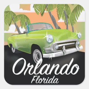 Pegatina Cuadrada Cartel de viaje vintage de Orlando Florida