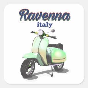 Pegatina Cuadrada Cartel de viaje vintage de Ravena Italia
