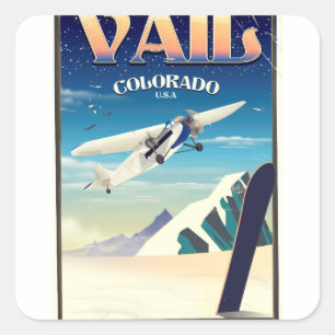 Pegatina Cuadrada Cartel de viaje vintage de Vail Colorado