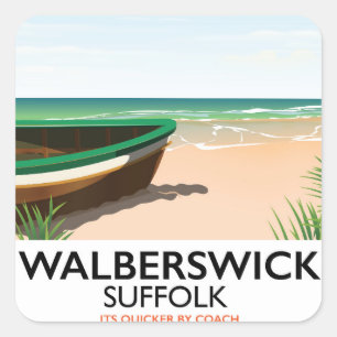 Pegatina Cuadrada cartel de viaje vintage de walberswick suffolk