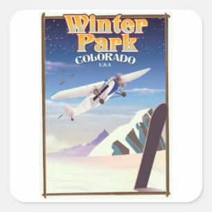 Pegatina Cuadrada Cartel de viaje vintage de Winter Park colorado
