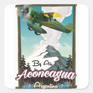 Pegatina Cuadrada Cartel de vuelo vintage de Aconcagua - Argentina.