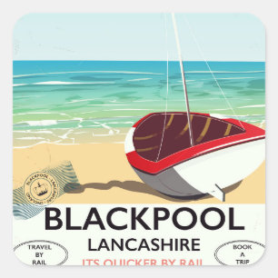 Pegatina Cuadrada Cartel ferroviario de Blackpool, Lancashire