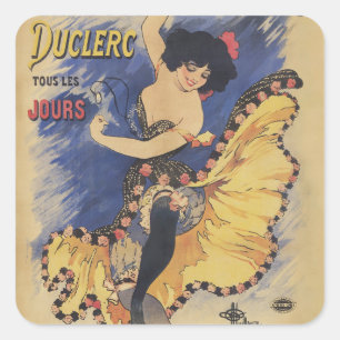 Pegatina Cuadrada Cartel francés vintage de bailarina Art Nouveau