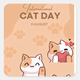 Pegatina Cuadrada cartel para celebrar el día internacional del gato