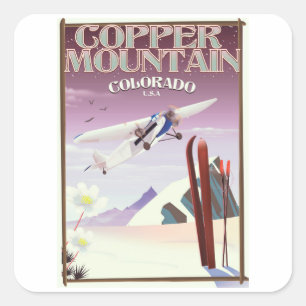 Pegatina Cuadrada Cartel vintage de Copper Mountain colorado