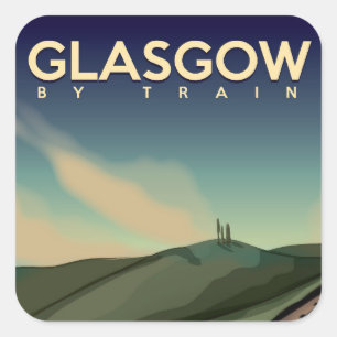 Pegatina Cuadrada Cartel vintage de tren de Glasgow