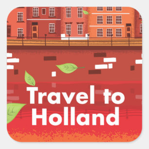Pegatina Cuadrada Cartel vintage de viaje a Holanda.