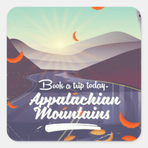 Pegatina Cuadrada Cartel vintage de viaje a las Montañas Apalaches