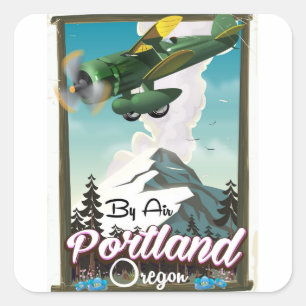 Pegatina Cuadrada Cartel vintage de viaje a Portland, Oregon