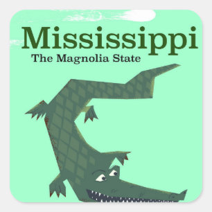 Pegatina Cuadrada Cartel vintage de viaje al caimán del Mississippi