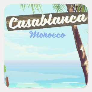 Pegatina Cuadrada Cartel vintage romántico de Casablanca Marruecos