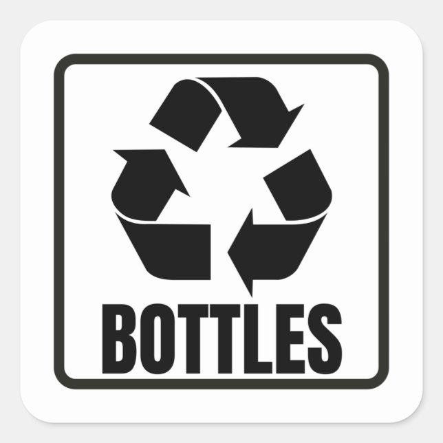 Pegatina Cuadrada Carteles de reciclaje botellas negras (Anverso)