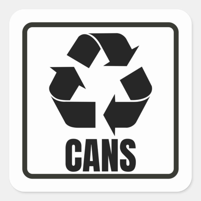 Pegatina Cuadrada Carteles de reciclaje latas negras (Anverso)