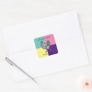 Pegatina Cuadrada cartón de huevo granero de color súper moderno