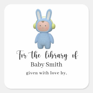 Pegatina Cuadrada cartoon boy rabbit Baby Shower Library