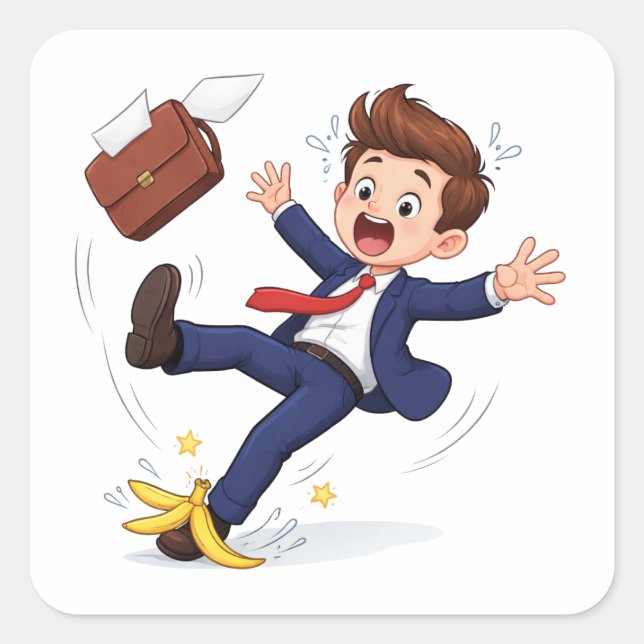 Pegatina Cuadrada Cartoon Businessman Slipping Sticker (Anverso)